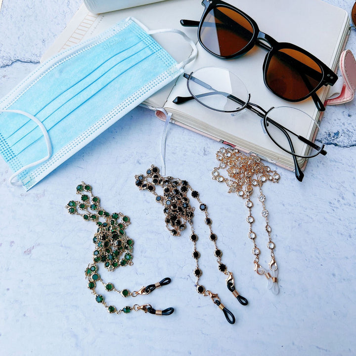 Elegant Black Gemstone Eyewear Chain Bowlift