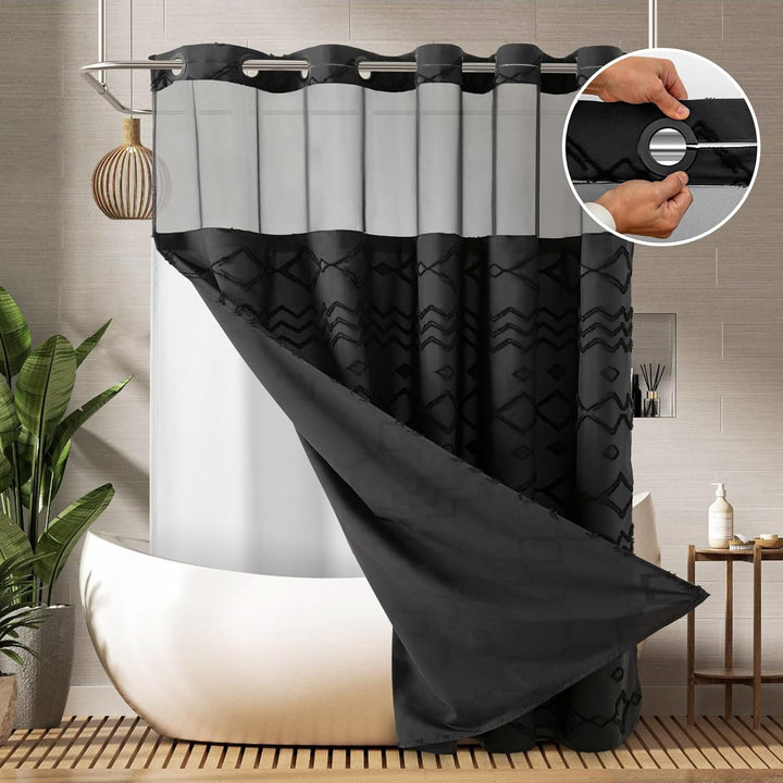 Textured Geometric Shower Curtain Bowlift