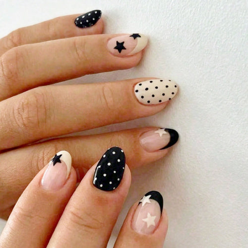 Creative Art Nail Set with Stars and Dots Design Bowlift