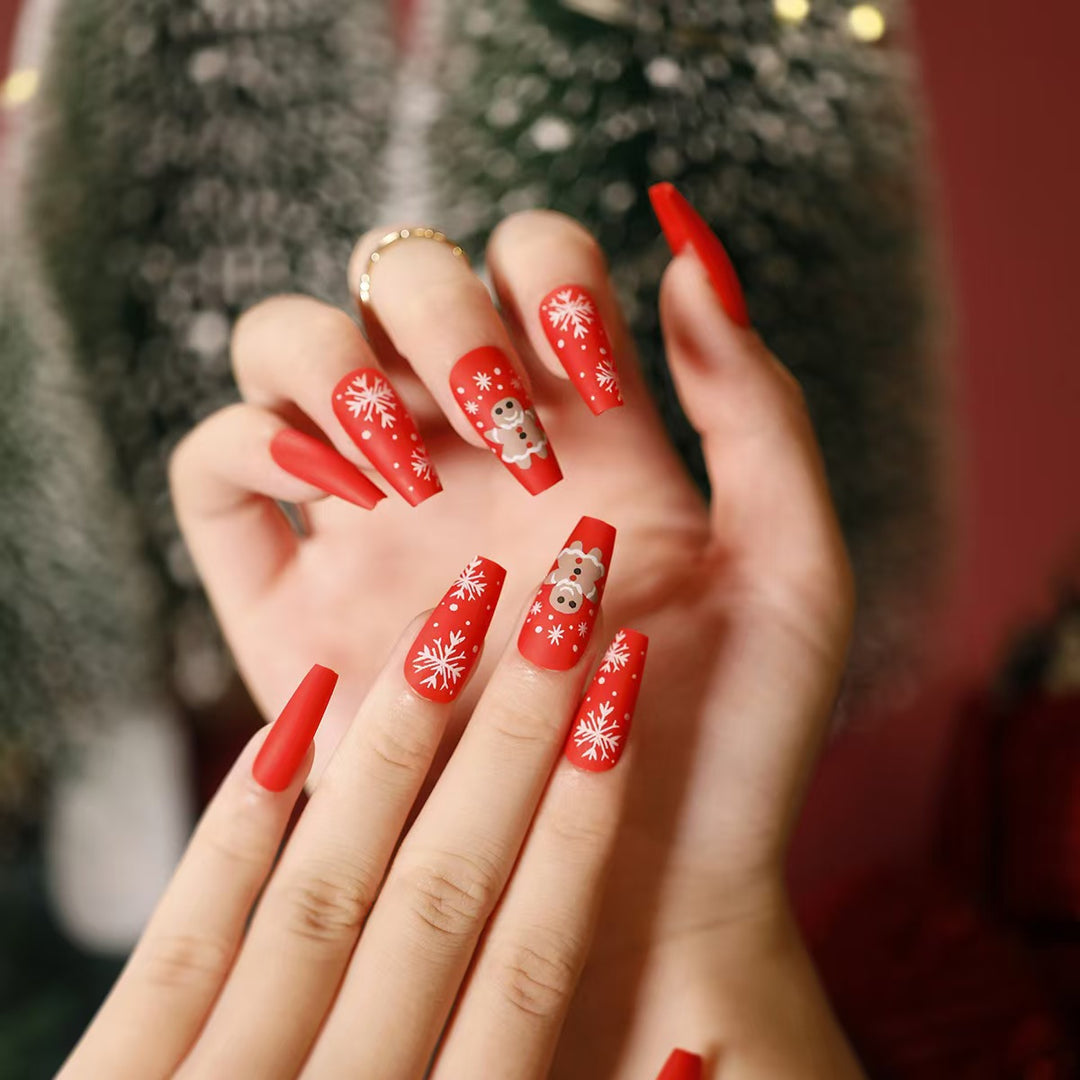Winter-Themed Press-On Nails with Snowflake Design Bowlift