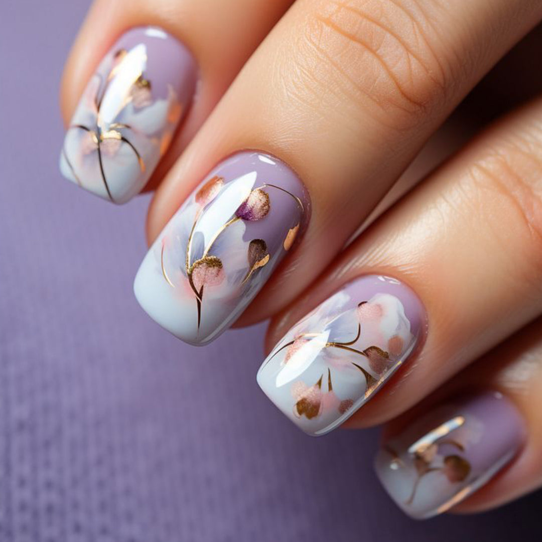 Elegant Floral Gel Nail Art Extensions Bowlift