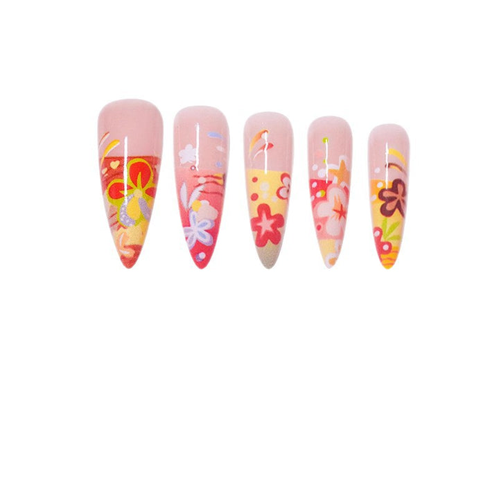 Artistic Floral Stiletto Press-On Nails Bowlift
