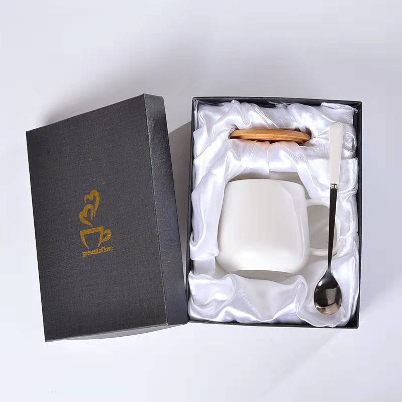 Matte Ceramic Insulated Coffee Mug Gift Set with Wooden Lid and Stainless Spoon Bowlift