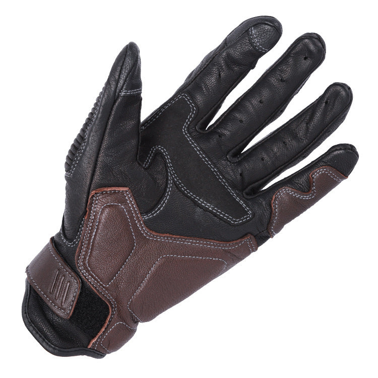 Motorcycle Leather Riding Gloves with Hard Knuckle Armor and Perforated Breathable Panels Bowlift