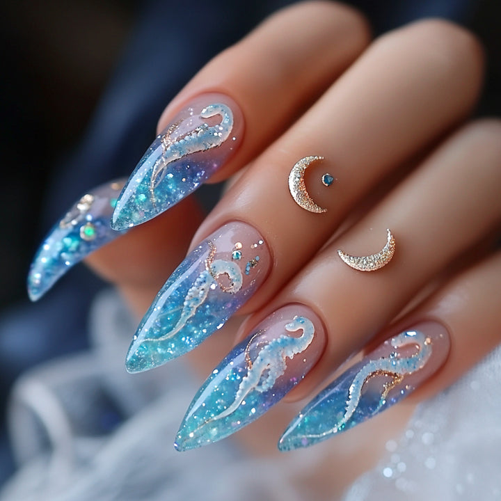 Artistic acrylic nails with glitter details Bowlift