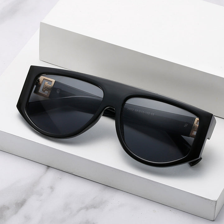 Oversized Shield Sunglasses with Metallic Accents Bowlift