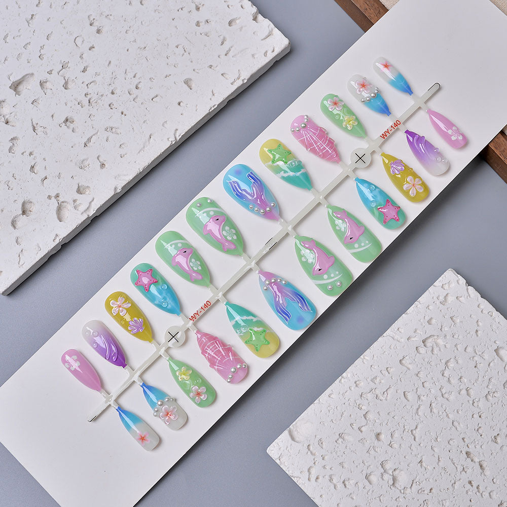 Artistic Ocean-Themed Press-On Nail Set Bowlift