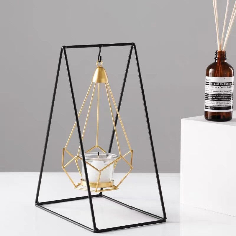 Decorative Geometric Hanging Tealight Candle Holder Set with Metal Stands and Glass Votives Bowlift