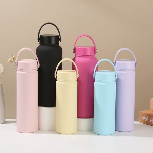 Women's double-walled insulated water bottle with practical carrying handle Bowlift