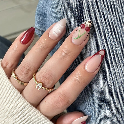 Creative nail design with stylish floral and leopard pattern Bowlift