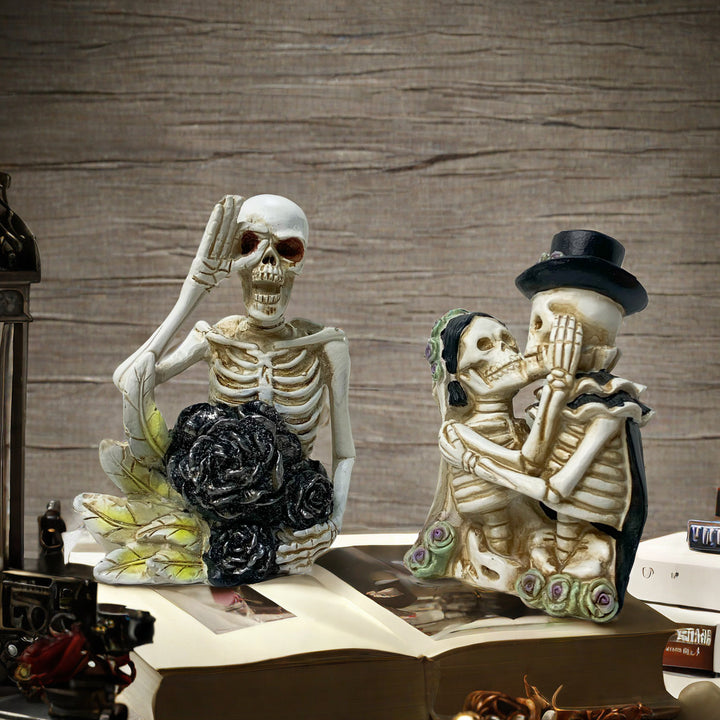 Stylish skeleton figure with top hat and black rose Bowlift