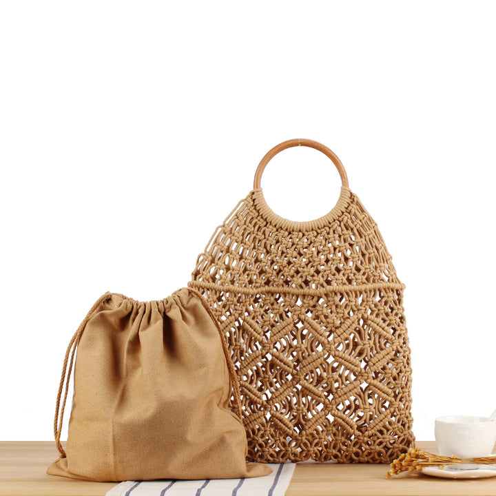 Macrame Tote Bag with Double-Layer Inner Pocket Bowlift