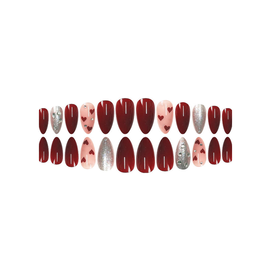 Elegant Heart-Themed Press-On Nail Set Bowlift