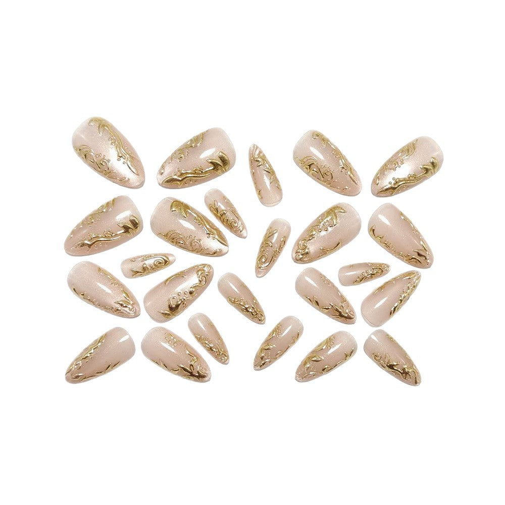 Exquisite artificial nails with golden decorations Bowlift