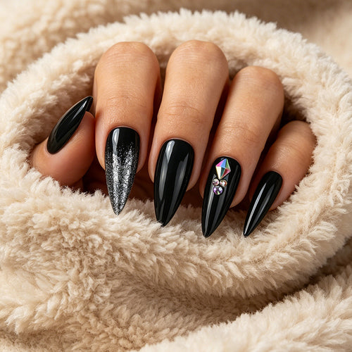 Stiletto Press-On Nail Set with Glitter and Gem Accents Bowlift