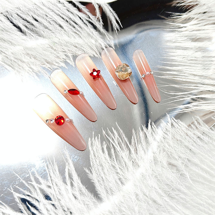 Sparkling artificial nails with decorative rhinestones Bowlift