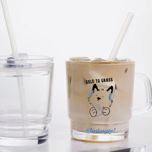 Ladies funny tea glass cup with artistic cat design Bowlift