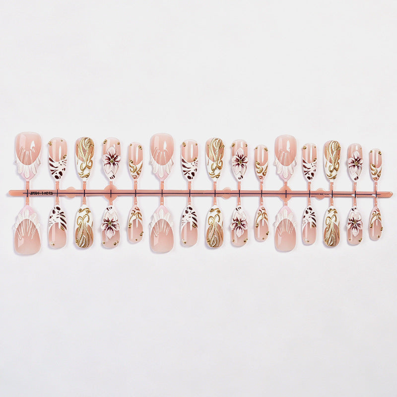 Elegant Floral Themed Press-On Nail Art Bowlift