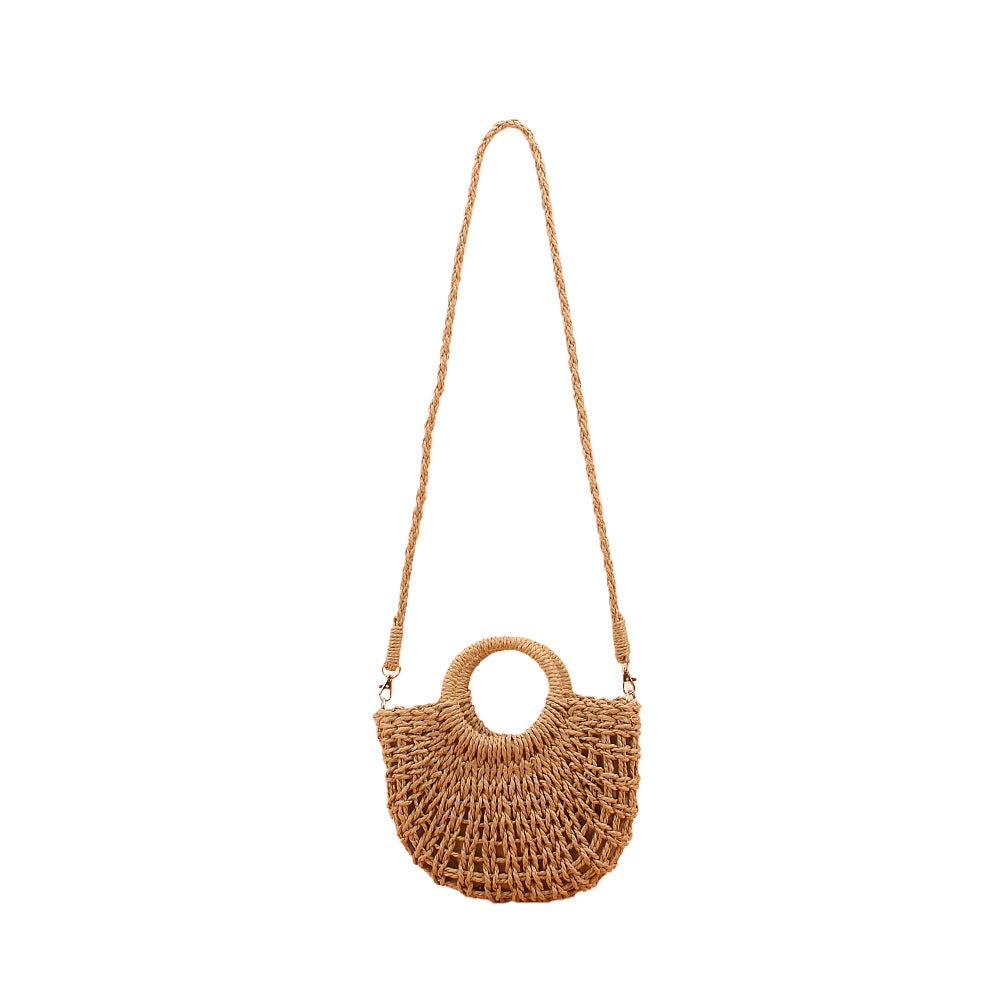 Shoulder bag made of woven natural material with round opening Bowlift