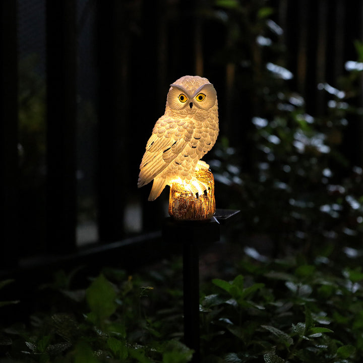 Realistic Owl Solar Garden Stake Light With LED Resin Sculpture Bowlift