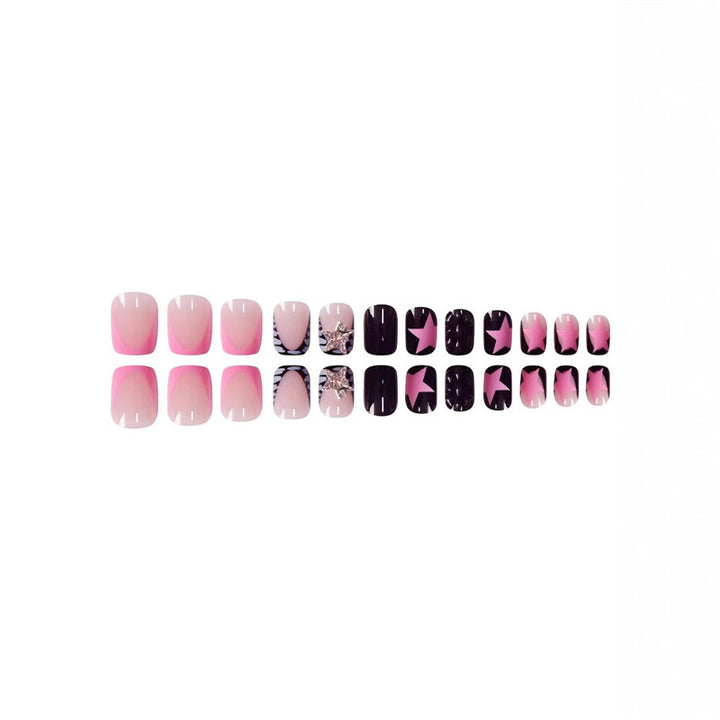 Artistic Press-On Nail Set with Star and Gem Accents Bowlift