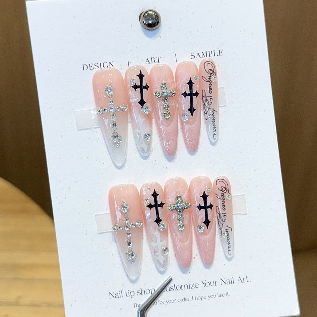 Fashionable Cross Design Artificial Nails Bowlift