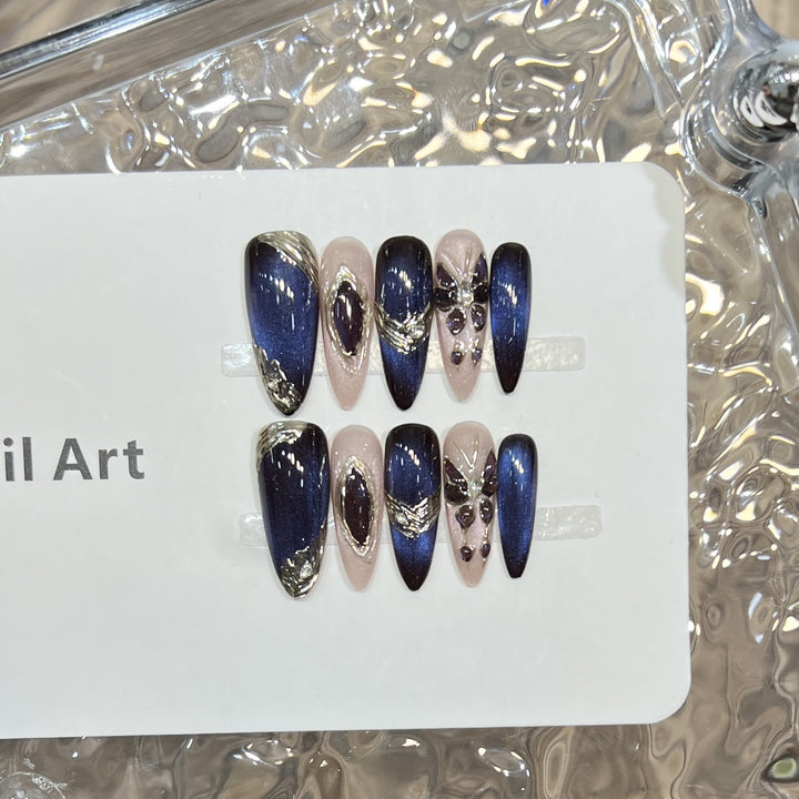 Elegant Stiletto Press-On Nail Art Set with Gemstone Accents Bowlift