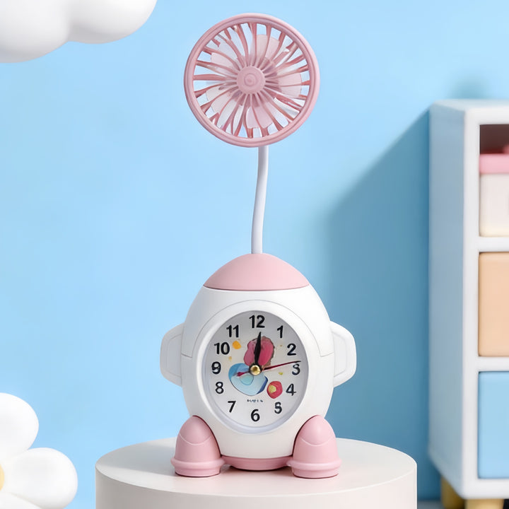 Women Multifunctional Table Clock with Fan Bowlift