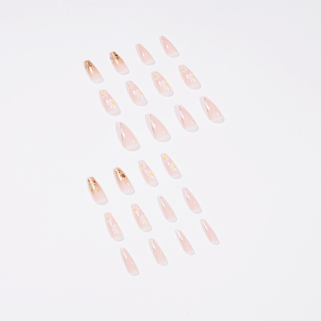 Artful nail extensions with floral designs and glitter accents Bowlift