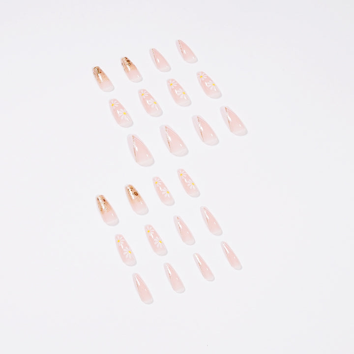 Artful nail extensions with floral designs and glitter accents Bowlift