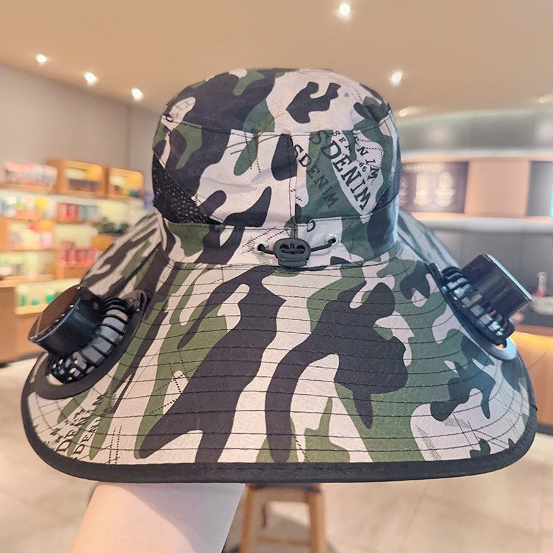 Sunscreen hat with dual USB fans, breathable mesh and adjustable chin strap Bowlift