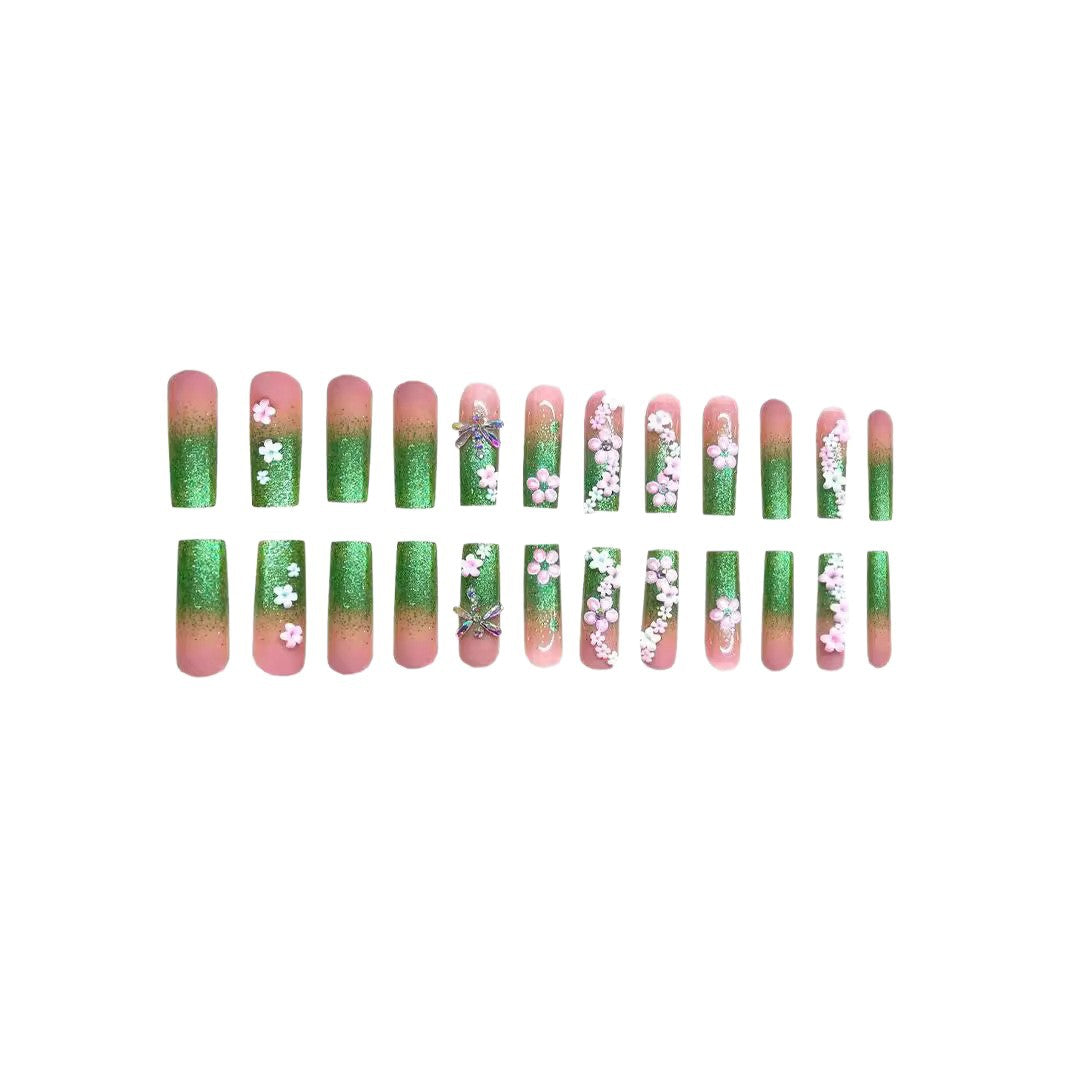 Floral Decorated Press-On Nail Set Bowlift