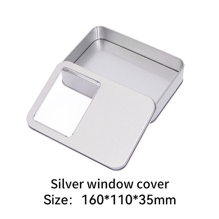 Rectangular metal storage tin with clear display window lid Bowlift