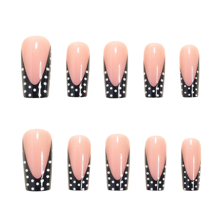 Elegant Polka Dot French Tip Press-On Nails Bowlift