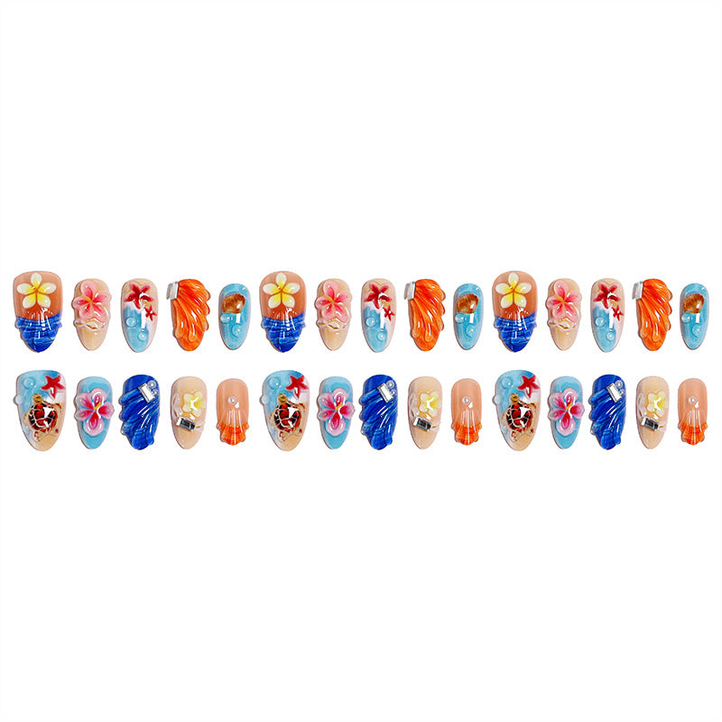 Artificial nails in maritime design with 3D embellishments Bowlift