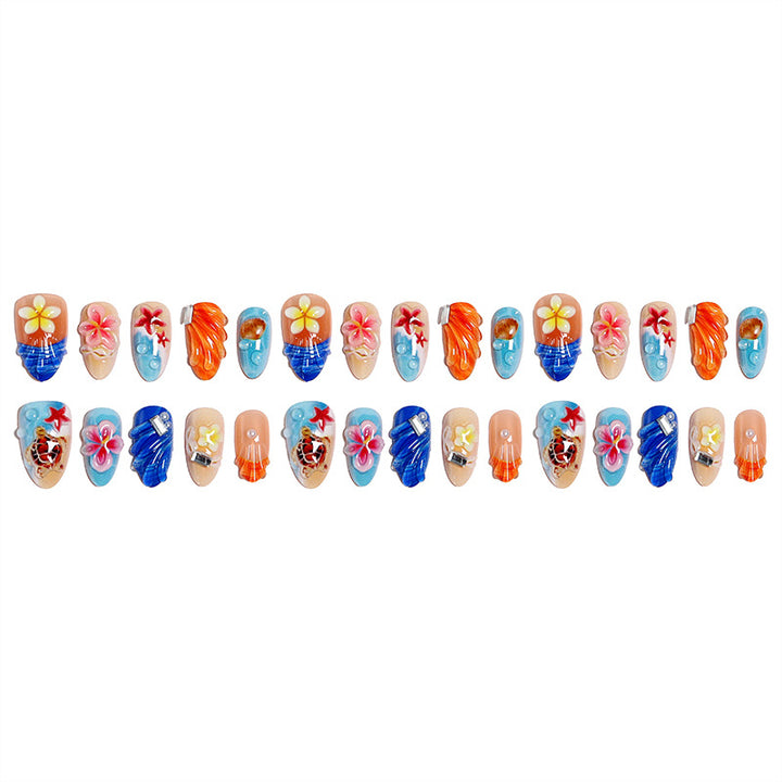 Artificial nails in maritime design with 3D embellishments Bowlift