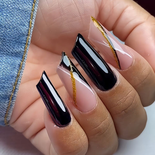 Premium Glossy Coffin Press-On Nails Bowlift