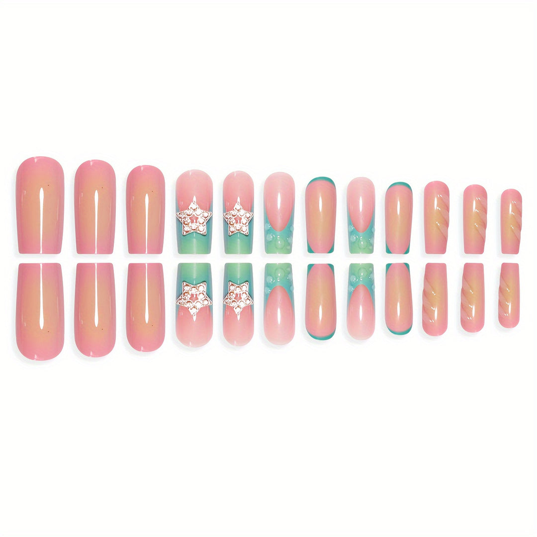 Artistic Ombre Press-On Nails with Gemstone Accents Bowlift