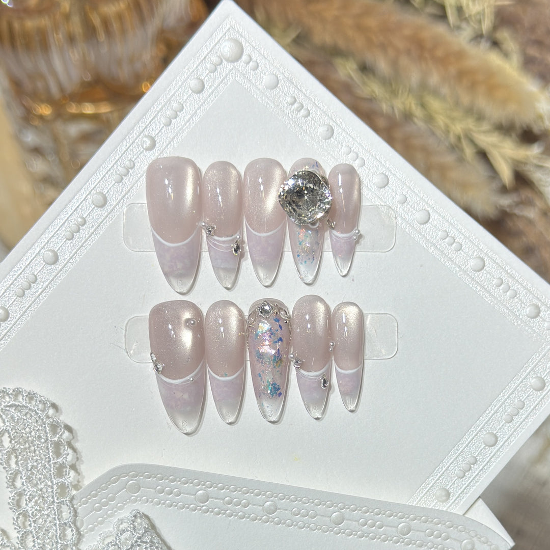 Glamorous Stiletto Press-On Nail Set with Crystal Embellishments Bowlift
