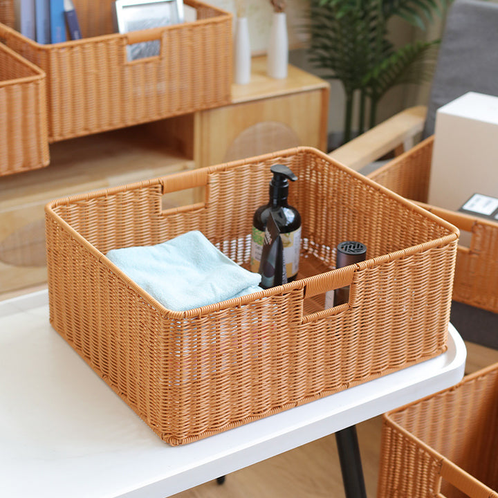 Handwoven Storage Basket with Cutout Handles Bowlift