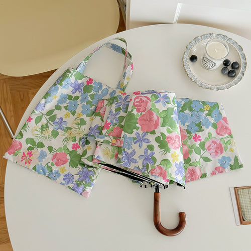 Women Folding Umbrella with Exquisite Floral Design Bowlift