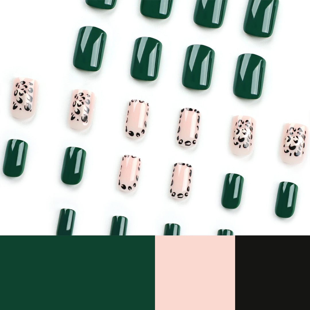Artful nail art with tasteful green and leopard accents Bowlift