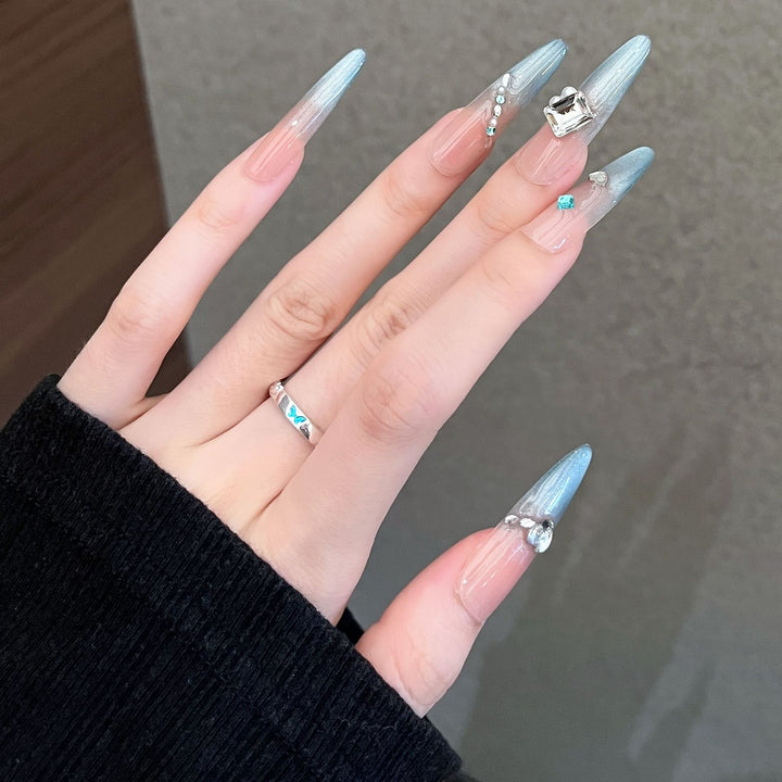 Elegant Rhinestone-Embellished Stiletto Press-On Nail Set Bowlift