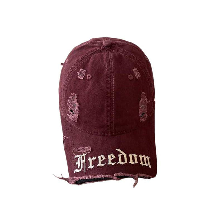 Women's Distressed Freedom Embroidered Baseball Cap Bowlift