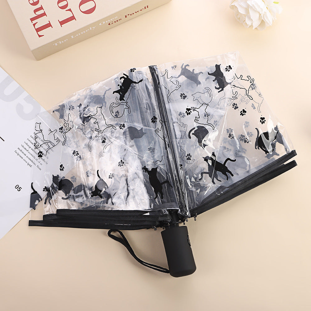 Women's Foldable Umbrella with Transparent Design and Animal Patterns Bowlift