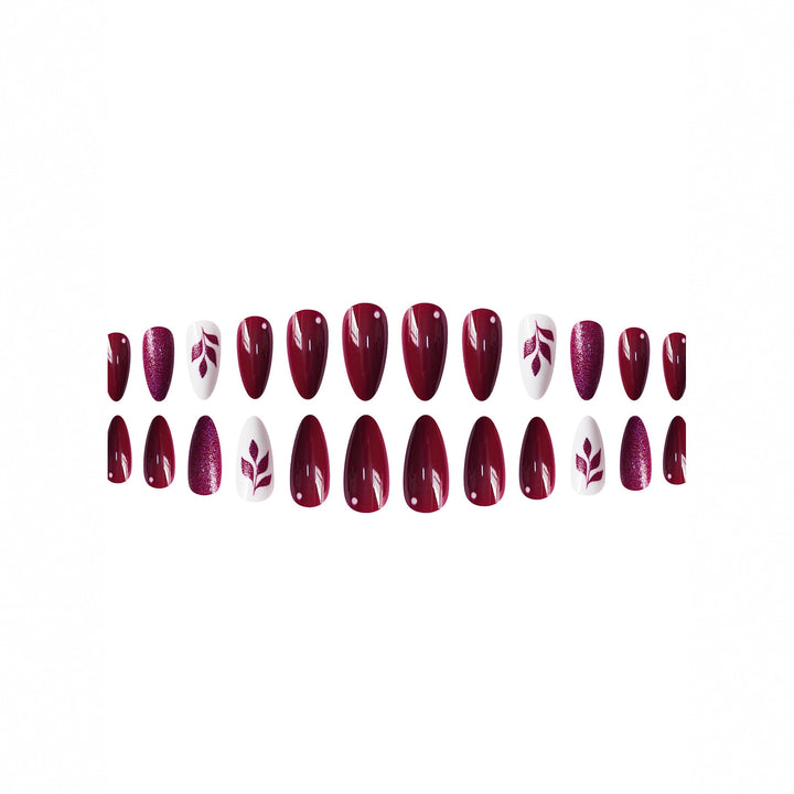 Artistic Press-On Nail Art Set with Glittery Leaf Design Bowlift