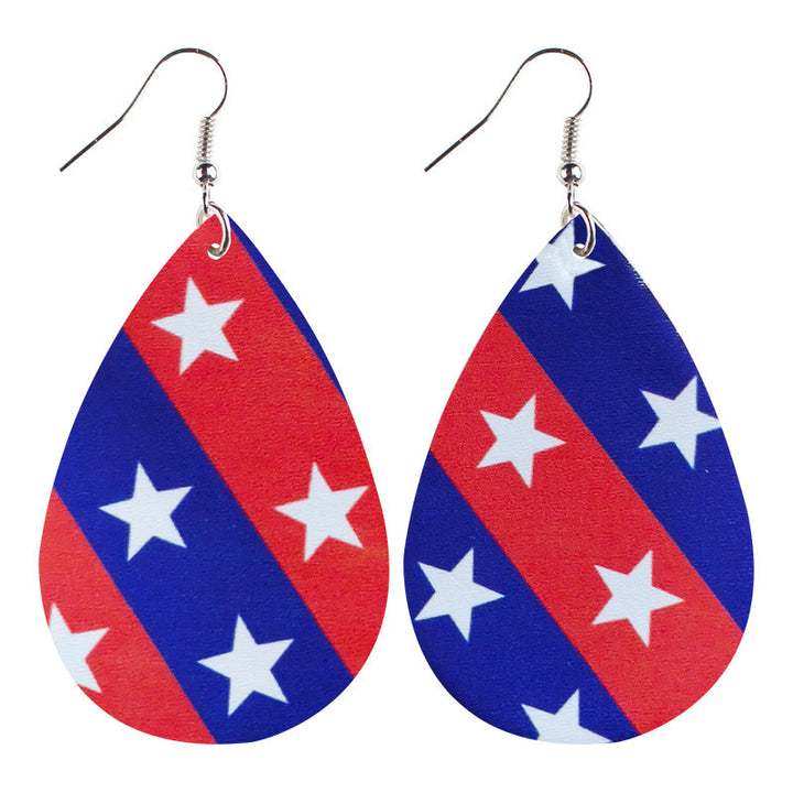 Women's nan teardrop-shaped faux leather earrings with star and stripe print Bowlift