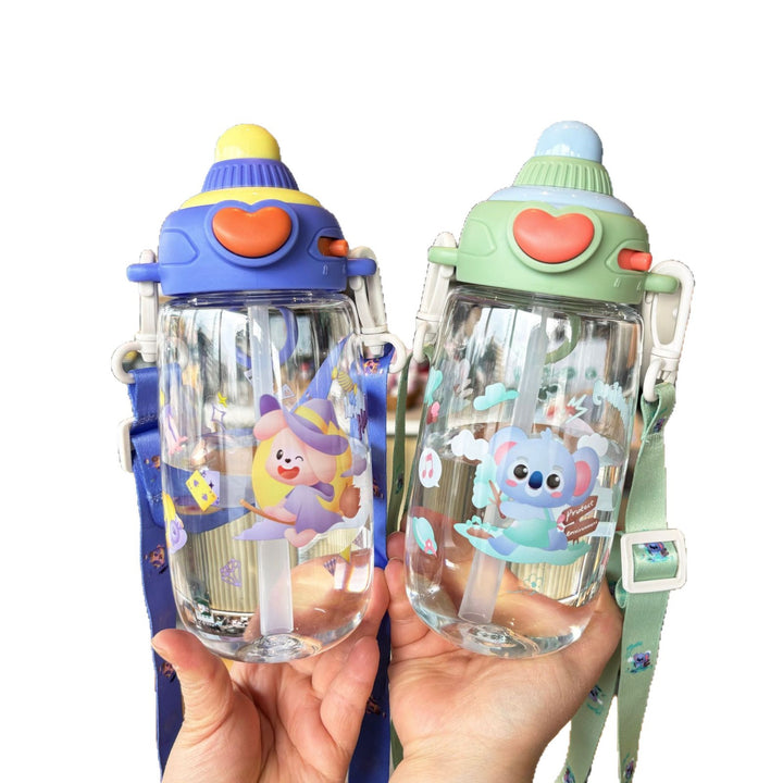 Women's transparent drinking bottle with ergonomic carrying handle and integrated straw Bowlift