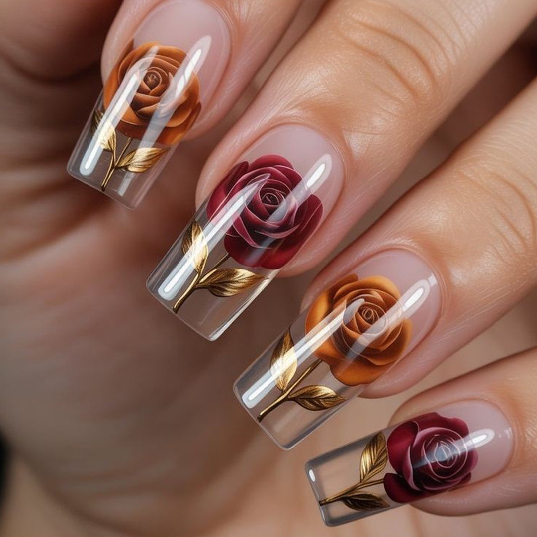 Artistic Rose-Design Nail Art Bowlift