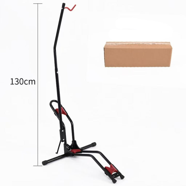 freestanding vertical bicycle repair and display stand with front wheel clamp and foldable tripod base Bowlift